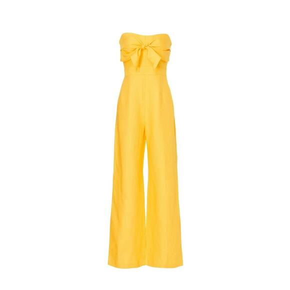 Derek Lam Yellow Strapless Sleeveless Smocked Back Jumpsuit with Front Bow – 8 - Picture 9 of 9